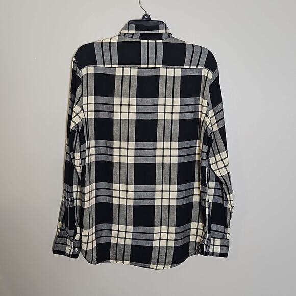 H&M Plaid Button Down Shirt Black Cream Gray Sz Medium - Picture 6 of 10